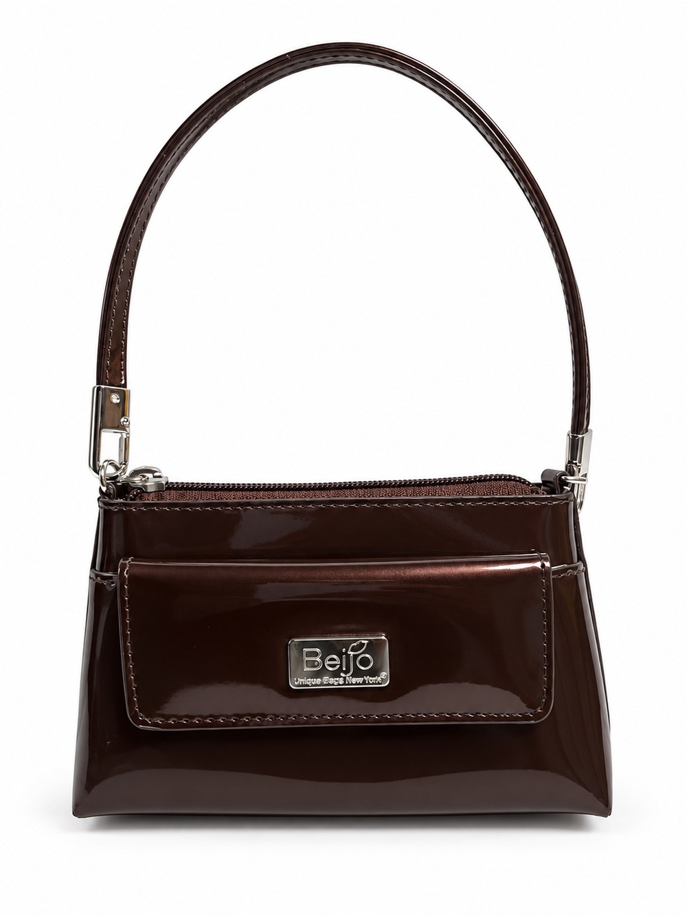Beijo Y2K Burgundy Patent Baguette Shoulder Bag Crossbody Purse